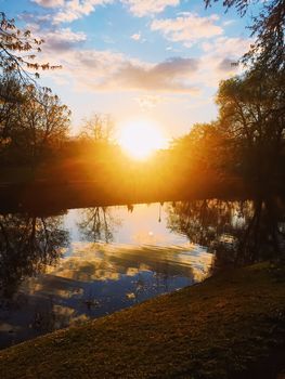 Sunset over the river in spring, nature and environment