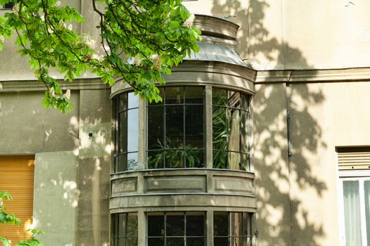 Budapest, Hungary - 4 May 2017: Architecture of Budapest of 1950s: bay window