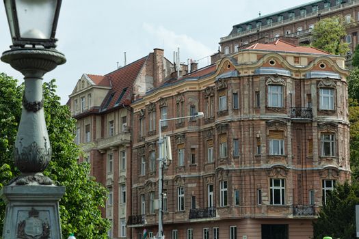 Budapest, Hungary - 4 May 2017: Architecture of Budapest corner of Lanchíd and Ontohaz streets