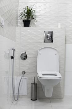 White toilet bowl in modern light bathroom interior