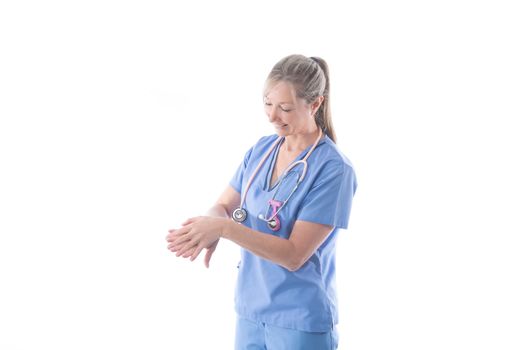 Nurse demonstrating how to wash hands effectively