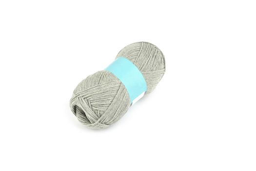 Tangle of color yarn with blank label on white background skein. Knitting isolated on white. Use for store