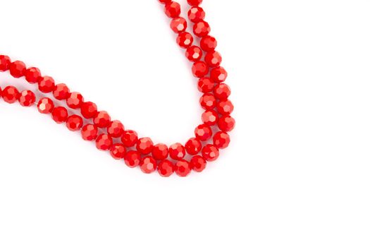 Beautiful Red Glass Sparkle Crystal Isoalted Beads on white background. Use for diy beaded jewelry