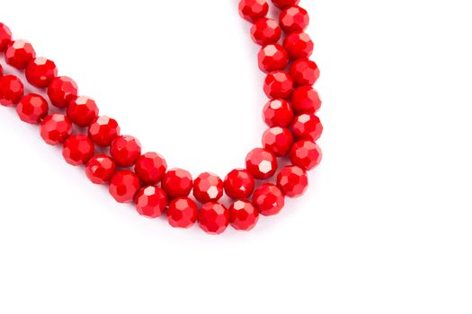 Beautiful Red Glass Sparkle Crystal Isoalted Beads on white background. Use for diy beaded jewelry