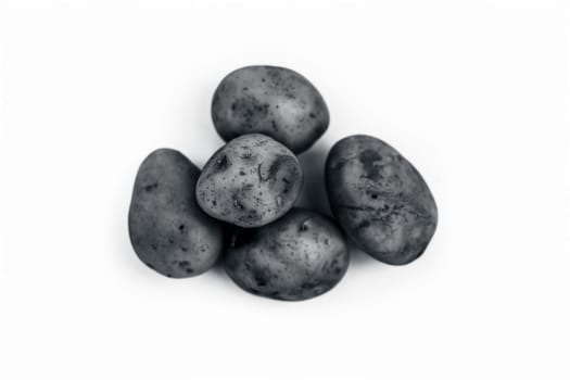Close up of raw organic potato or Solanum tuberosumor aaloo or alu isolated on white.