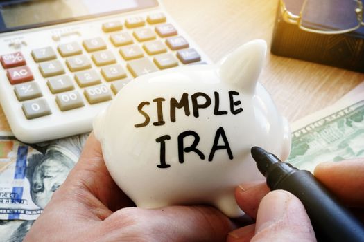 SIMPLE IRA written on a piggy bank.