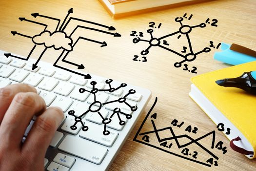 Big data and cloud technologies. Hand typing on a keyboard.