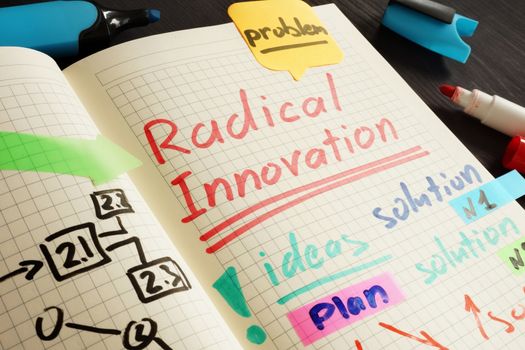 Radical innovation handwritten in the note and pen.