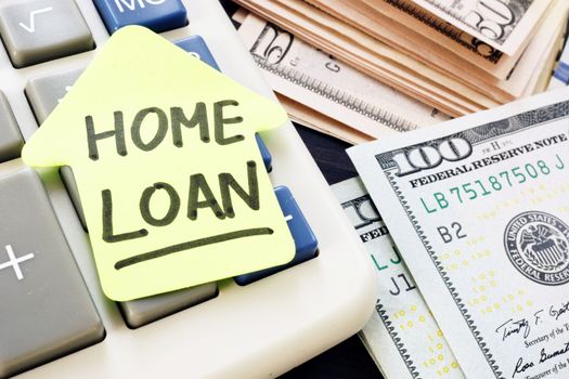 Home loan concept. Calculator and money.