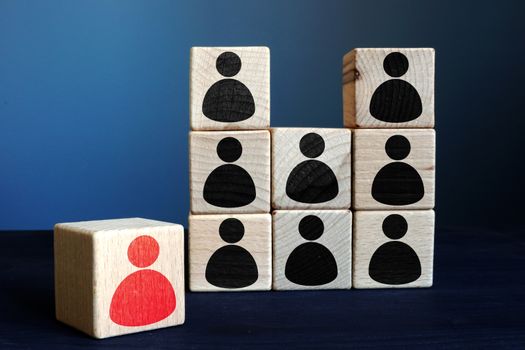 Human resources HR and team building in the organization. Stack of wooden blocks.