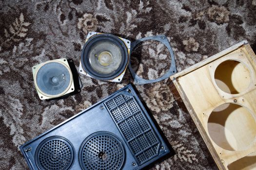 a Column speaker 15AS-208. Vintage Soviet bookshelf acoustics. Disassembled speaker case 15as-208. Repair speakers.