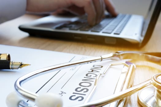 Telemedicine concept. Doctor, laptop and stethoscope.