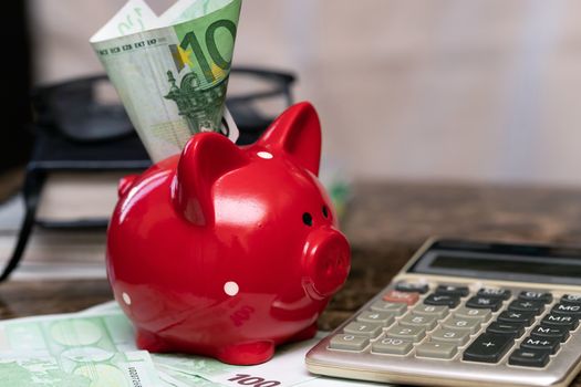 piggy Bank and Euro cash, the concept of business, Finance, investment, savings and corruption