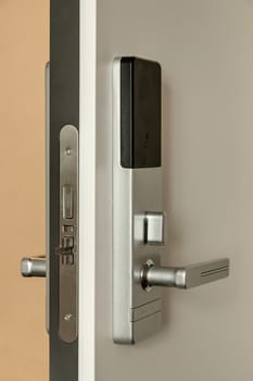 Fragment of the front door with a door handle