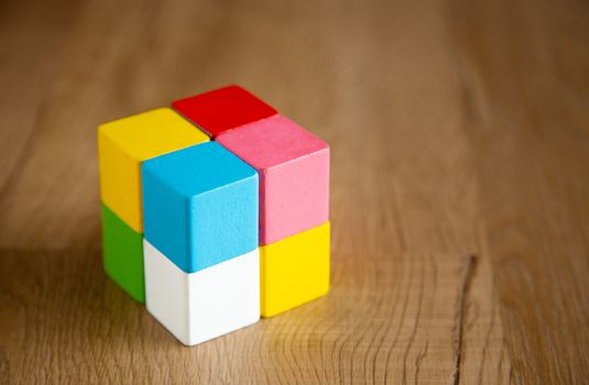 color wooden block form of cube shape