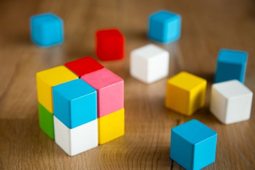 color wooden block form of cube shape