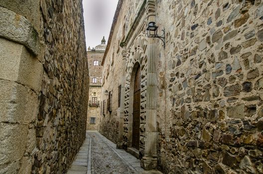 Small streets for large historical buildings in the city of Caceres Spain