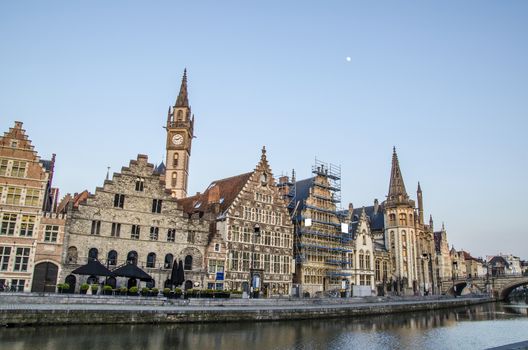 Ancient buildings in the main channel of Ghent