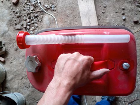 horizontal canister for gasoline. Convenient canister for the car.