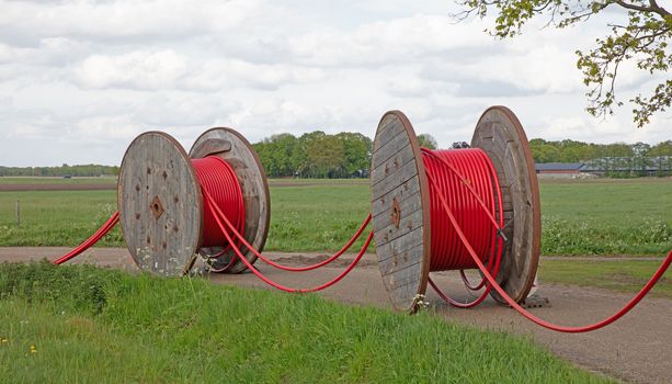 Huge roll of cable for underground cable installation, the Netherlands