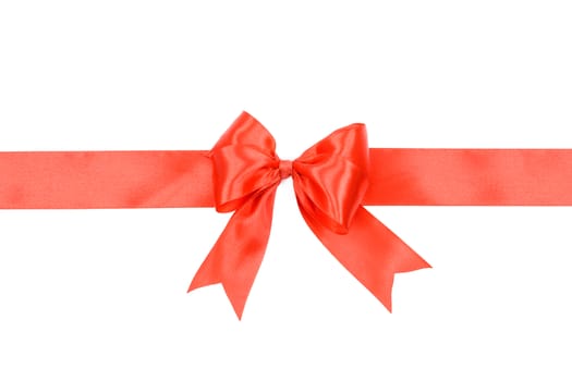 Shiny red satin ribbon with bow isolated on white background 