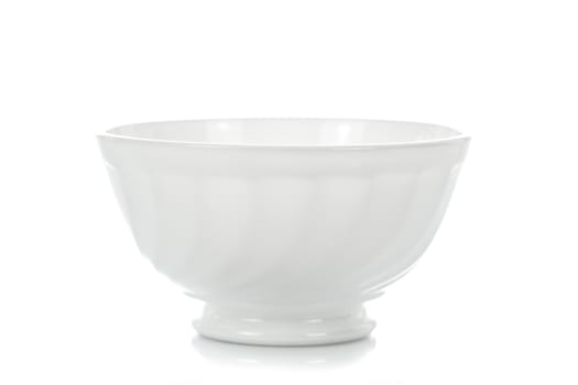 Elegant white porcelain bowl isolated on a white background in close-up