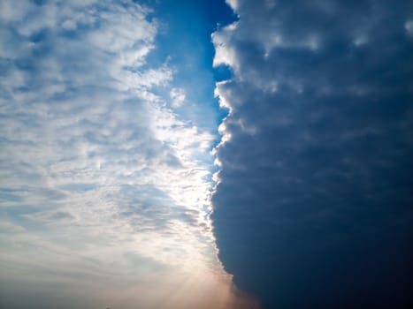 The boundary of atmospheric fronts. The sharp boundary of the clouds in the sky.
