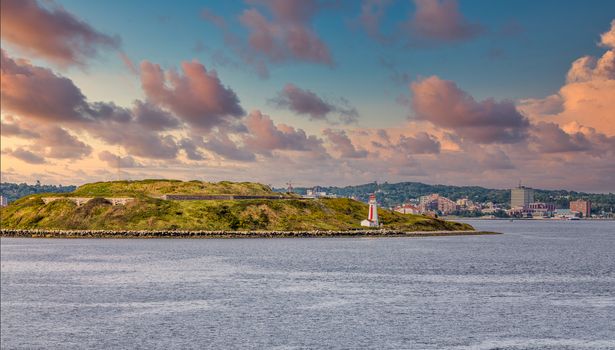 A small white lighthouse near Halifax, Nova Scotia