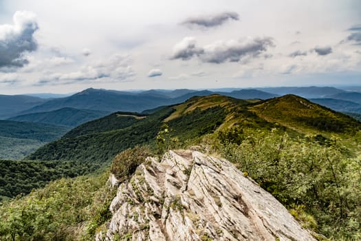 Road from Widelki to Tarnica through Bukowe Berdo in the Bieszczady Mountains in Poland