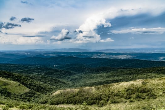 Road from Widelki to Tarnica through Bukowe Berdo in the Bieszczady Mountains in Poland