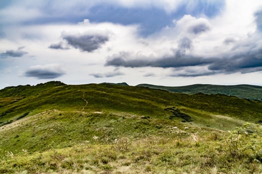 Road from Widelki to Tarnica through Bukowe Berdo in the Bieszczady Mountains in Poland