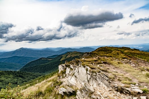 Road from Widelki to Tarnica through Bukowe Berdo in the Bieszczady Mountains in Poland