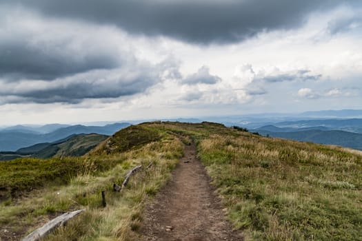 Road from Widelki to Tarnica through Bukowe Berdo in the Bieszczady Mountains in Poland