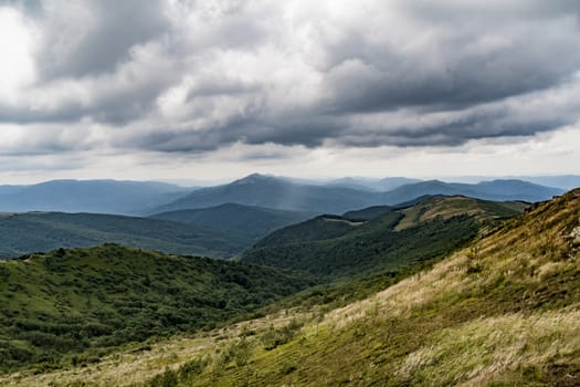 Road from Widelki to Tarnica through Bukowe Berdo in the Bieszczady Mountains in Poland