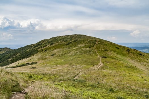 Road from Widelki to Tarnica through Bukowe Berdo in the Bieszczady Mountains in Poland