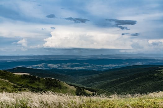 Road from Widelki to Tarnica through Bukowe Berdo in the Bieszczady Mountains in Poland