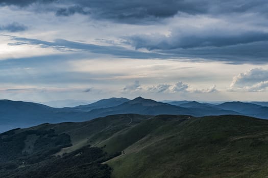 Road from Widelki to Tarnica through Bukowe Berdo in the Bieszczady Mountains in Poland