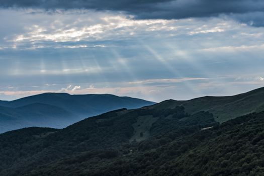 Road from Widelki to Tarnica through Bukowe Berdo in the Bieszczady Mountains in Poland