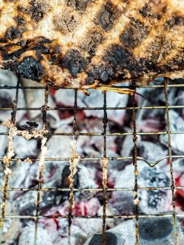 Skin of fish grilled on hot charcoal until black and scorched