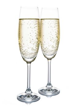 Two champagne glasses isolated on white background (high details).