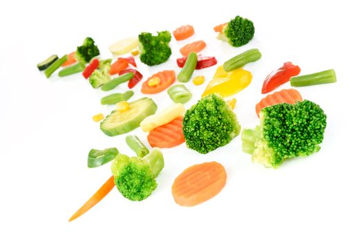 Group of various vegetables in a perspective view on a white background