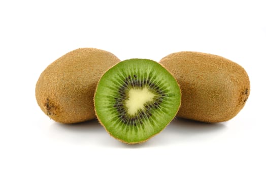 Group of kiwi fruits isolated on white background in close-up