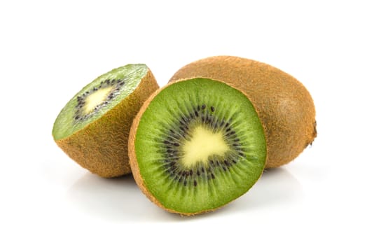 Group of kiwi fruits isolated on white background in close-up