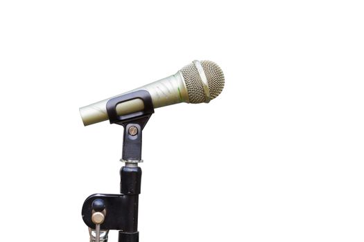 Microphone with stand isolated on white background. Side view. Speaker concept. clipping path