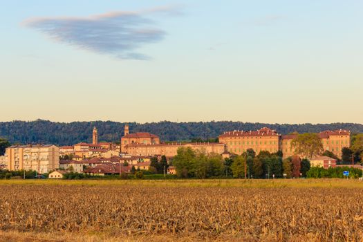 view of the municipality of Agliè in Piedmont Italy, with the ducal castle on the right World Heritage Site Unesco