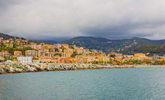 panoramic view of the houses of the city of Varazze located in Liguria,(Italy)