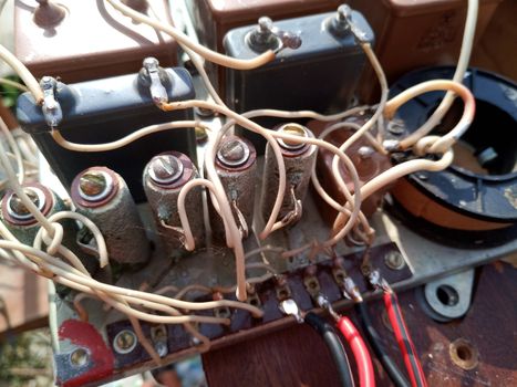 Acoustic filter - crossover, Amphiton 35AC-018 vintage acoustic system. Capacitors and coils on the circuit board.