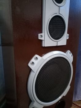 The restored and painted Amphiton 35as-018 speaker system. Soviet vintage powerful acoustics.