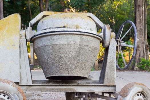 closeup cement mixer on the construction site, horizontal photo