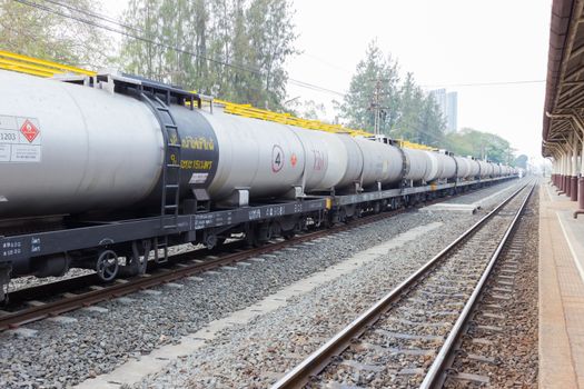 CHIANG RAI, THAILAND - FEBRUARY 19 : oil tank wagon at train station on February 19, 2016 in Chiang rai, Thailand.